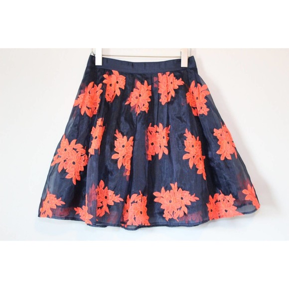 NWT Maeve Anthropologie Pome Blossom Skirt Tulle Navy Orange Size 4 H14086 - Picture 6 of 14
